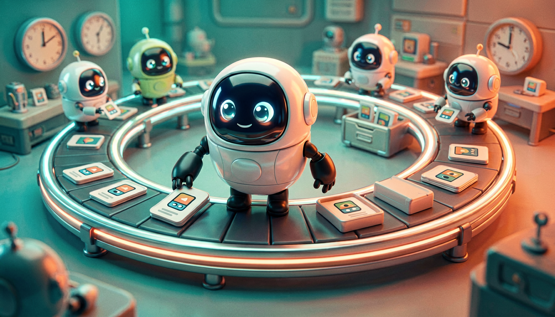 A robot moving tasks through a recurring automation loop