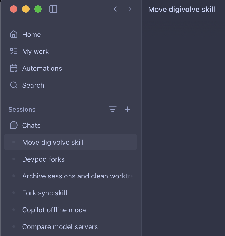 The top level chat sessions in Copilot App