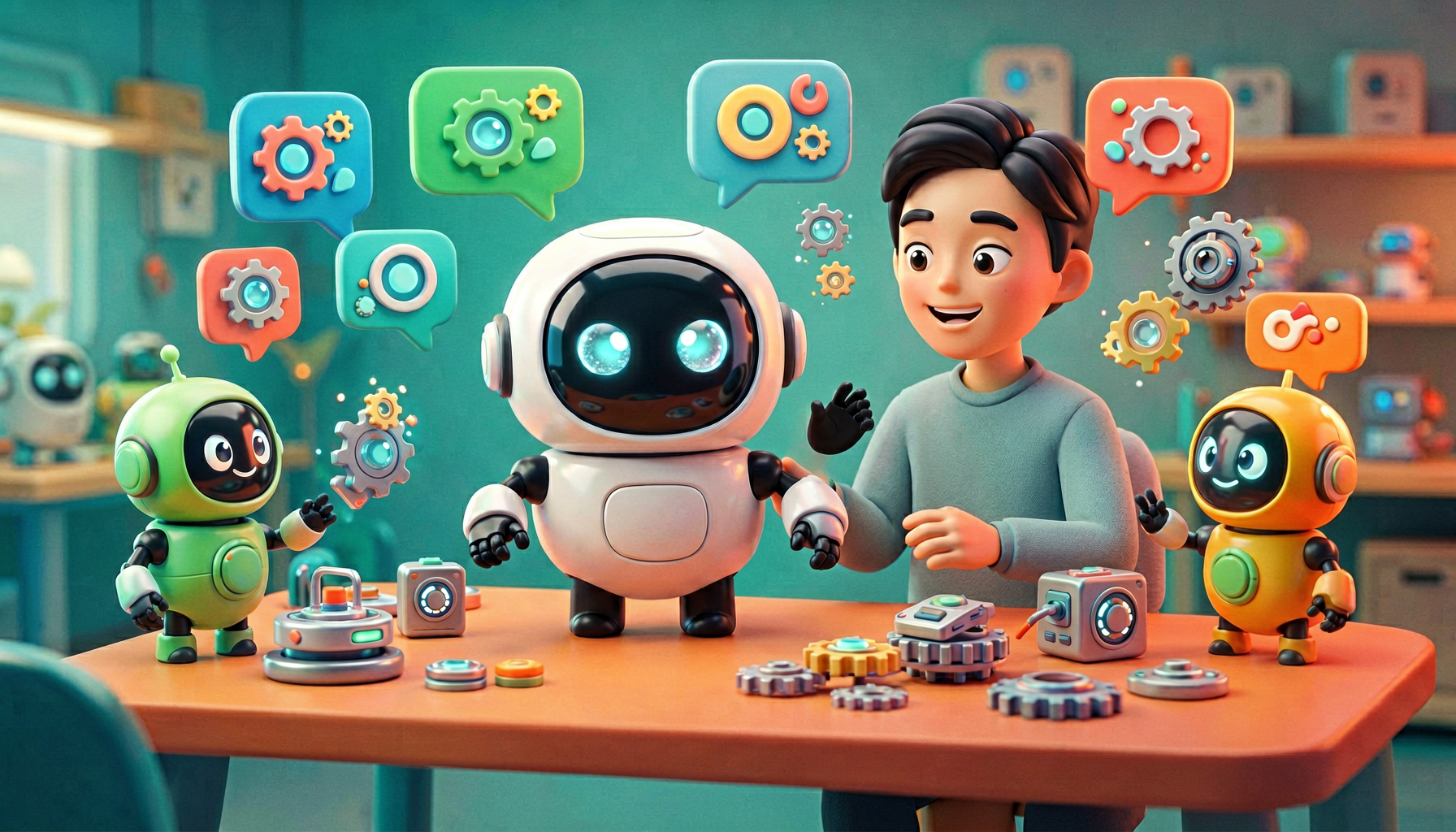 A person and robot designing automations together through conversation
